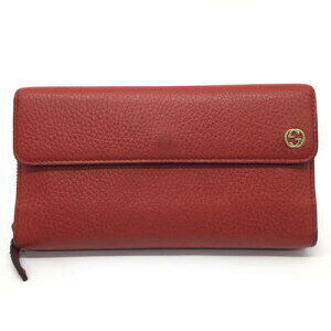 Gucci Zip Around Long Wallet Bifold Interlocking GG Leather Red